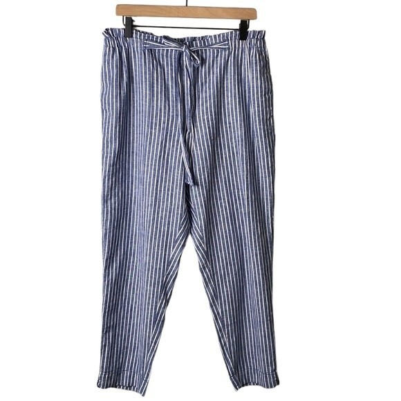 Beachlunchlounge Giavanna Stripe Linen Cotton Tie Pull On Beach Pants Cerulean - Picture 1 of 15